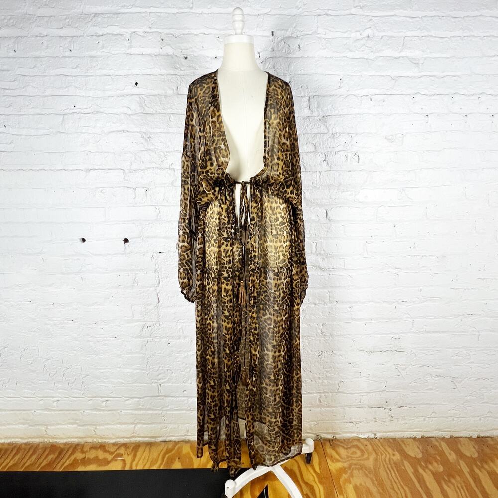 Fashion Nova leopard print sheer swim coverup kimono long Plus Size 3X